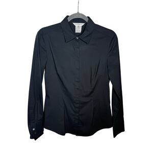 L.K. Bennett Dress Shirt Women's Size 4 Black Button Down Long Sleeve